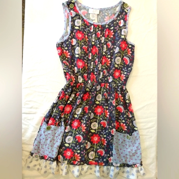 Matilda Jane 435 Girl Dress Tunic Tank Top 12 14 Bright Happy Floral Blue Red - Picture 1 of 11